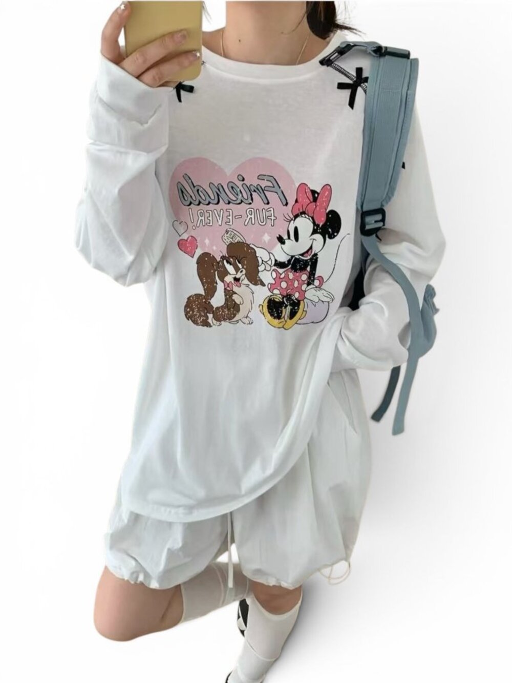 ERUME Korean Oversized Minnie Mouse Bow Long Sleeve Tee NWT